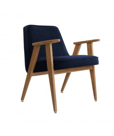 Fauteuil 366 chêne 02 - 366 CONCEPT - velours indigo